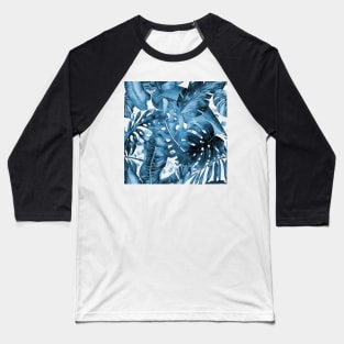 Midnight Blue Tropical Foliage Baseball T-Shirt